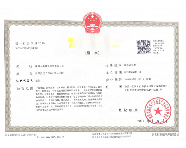 China chengdu huoshanluoyu technology Co.,Ltd. Certificações